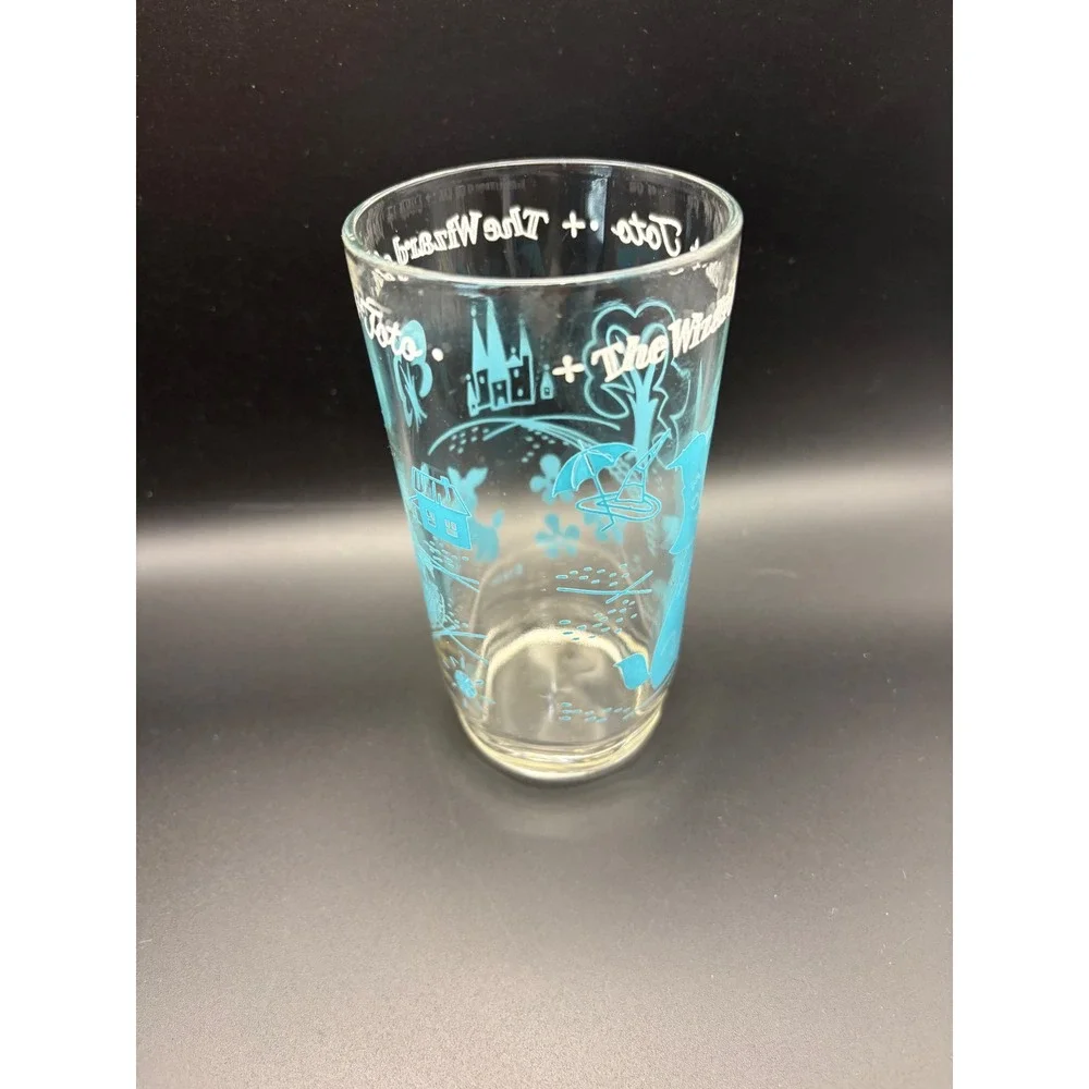 Vintage Wizard of Oz‎ Toto Teal Blue Glass Tumbler Wavy Bottom S&Co